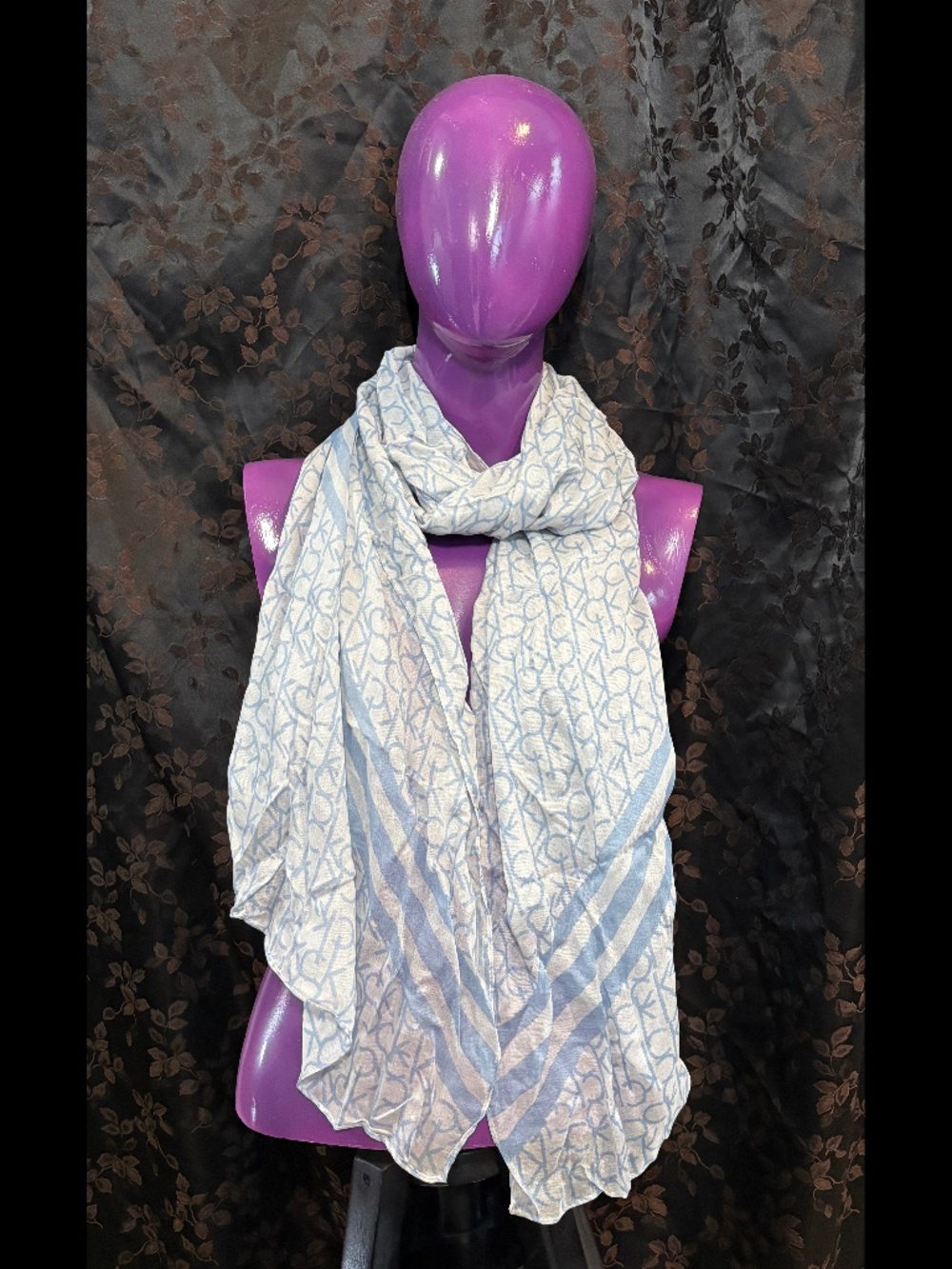 Calvin Klein Lightweight ck Logo Scarf : Ivory/Denim : New PrePro Sample
